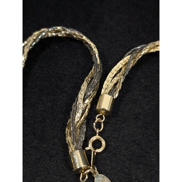 Vintage Braided Nugget Style Chain Two Tone Statement Necklace 24 inch - Picture 8 of 11